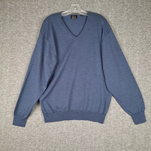 Jos A. Bank Signature Sweater Mens XL Navy Blue V-Neck Pullover 100% Merino Wool - Picture 2 of 8